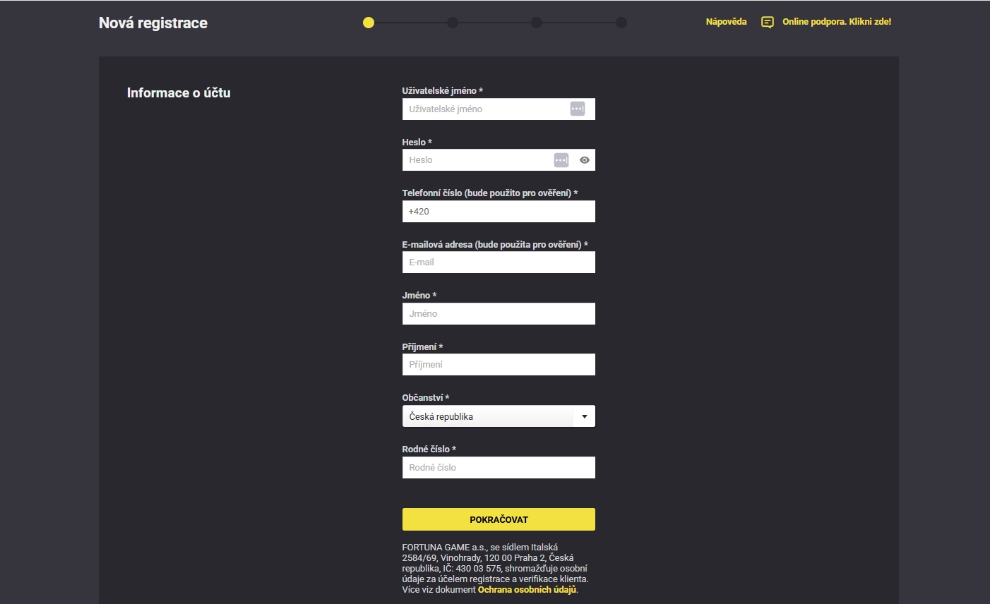 Registrace ve Fortuna Casino na třech jednoduchých krocích